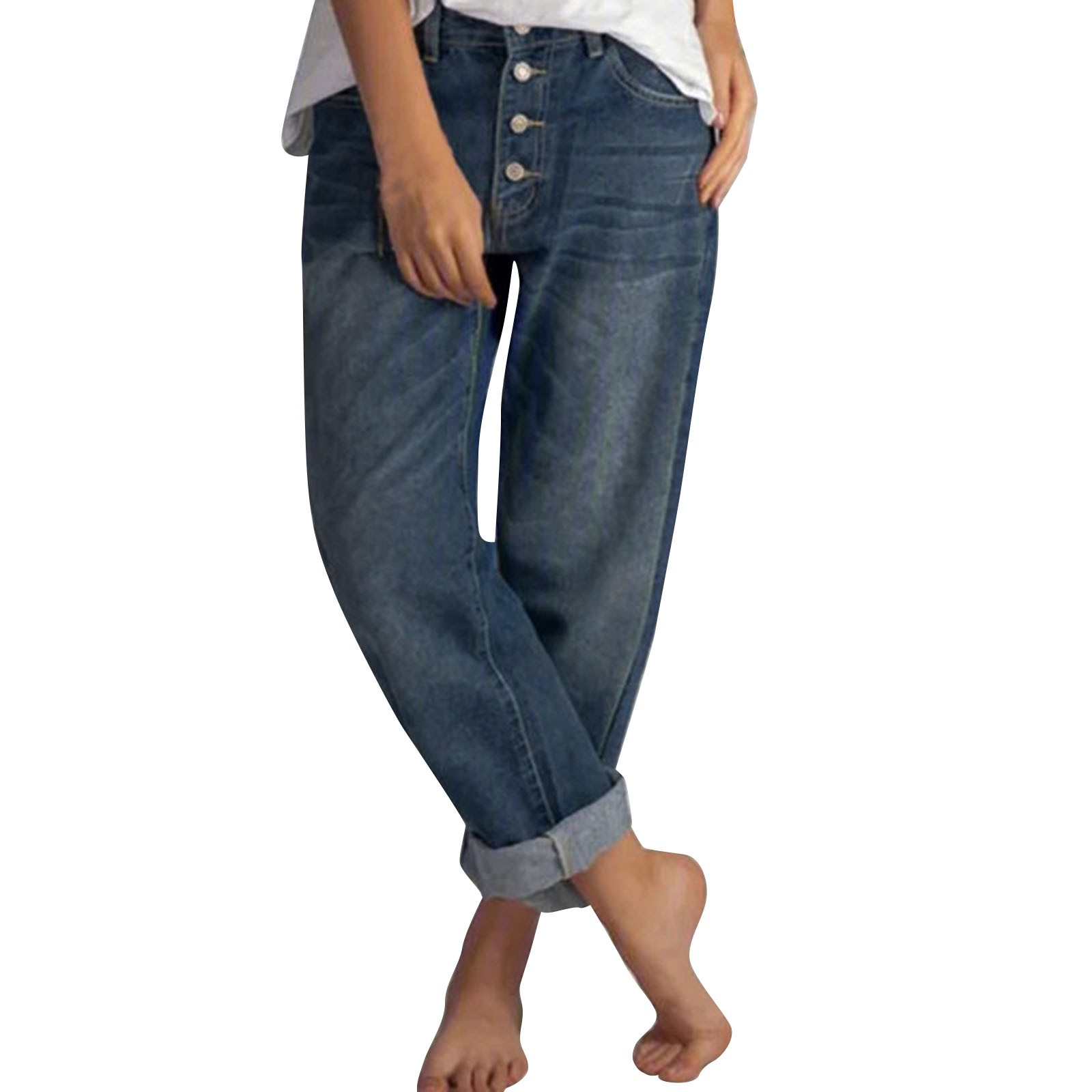 thumbnail image 4 of Vaqueros rectos rasgados de cintura alta para mujer: pantalones informales desgastados con tejido vaquero elástico (S-XXL), 4 of 8